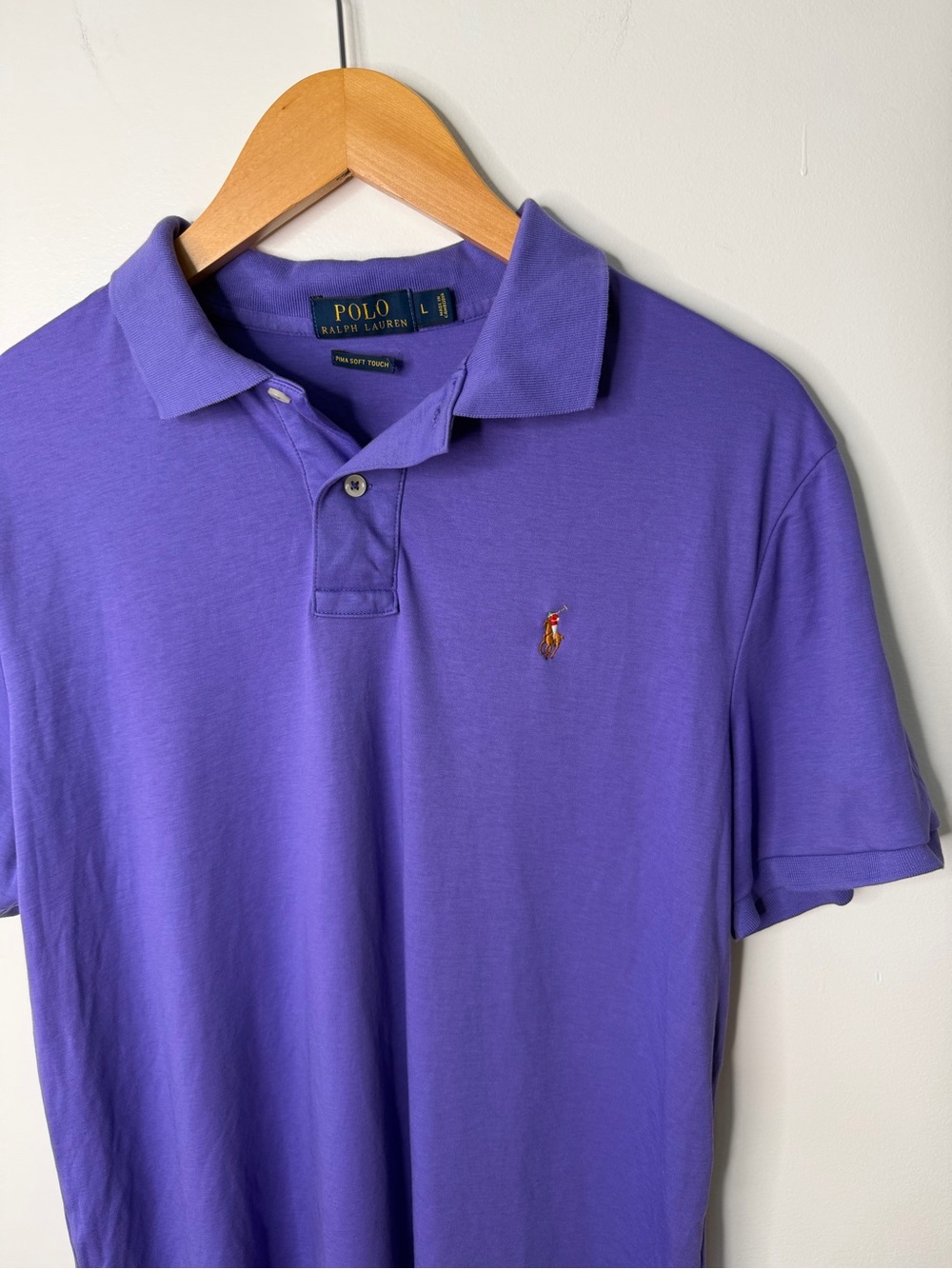 Polo Ralph Lauren Pima Soft Touch Purple Polo Shirt Pony Flesh Logo Men’s L EUC